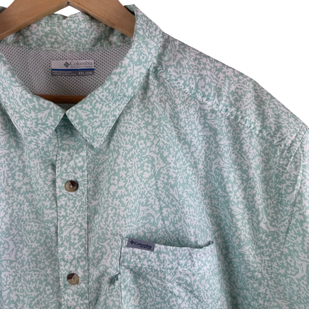 Columbia PFG Fishing Shirt Mens XXL Mint Green Abstract Floral Vented Tamiami